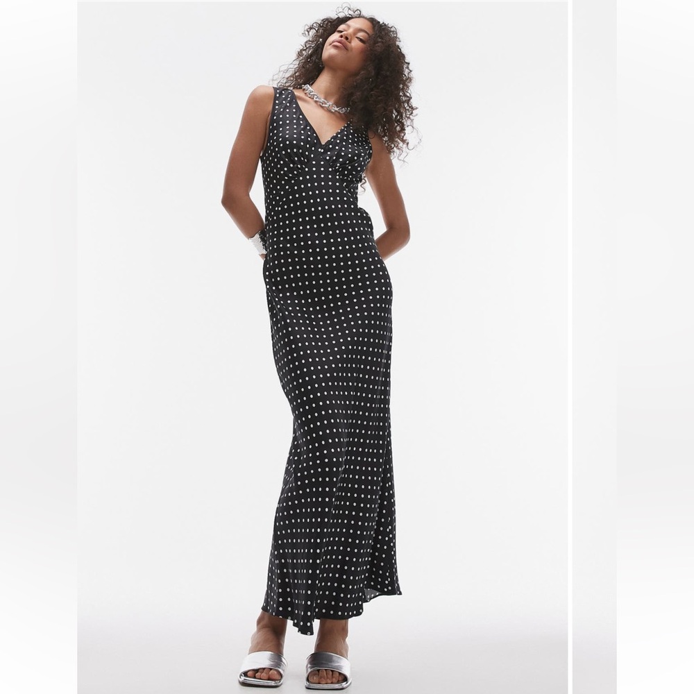 NWT Topshop polka dot satin maxi dress